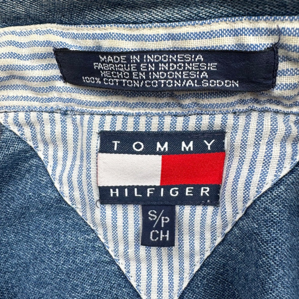 Tommy Hilfiger Vintage Denim Button Down Shirt Mens Small Blue Crest Logo LS